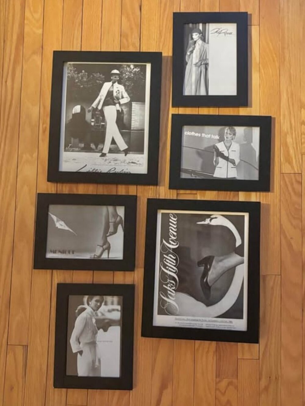 1970s Vintage Fashion Magazine Ads - Framed Collage Set of 7 - Black & White